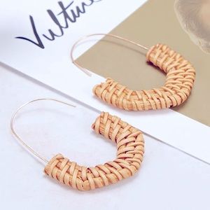HANDMADE RATTAN GEOMETRIC SHAPE EARRINGS HAND MADE DANGLE DROP BOUTIQUE EARRING